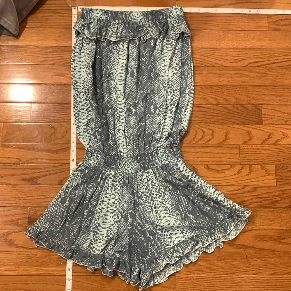Strapless, pale-blue/green, super soft snake print romper